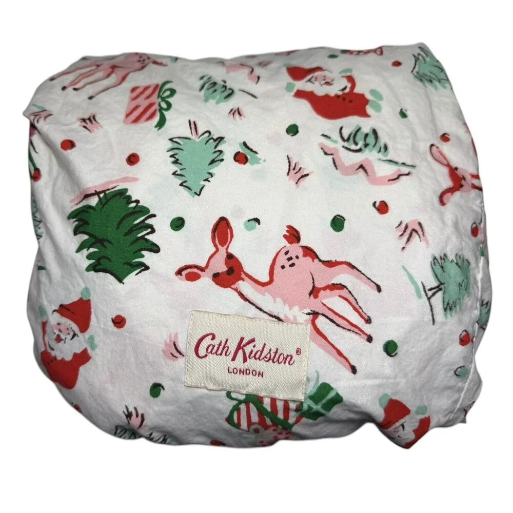Cath Kidston FULL Sheet Set Ditsy Deer Pink Cotton Percale 4Pc WINTER Christmas